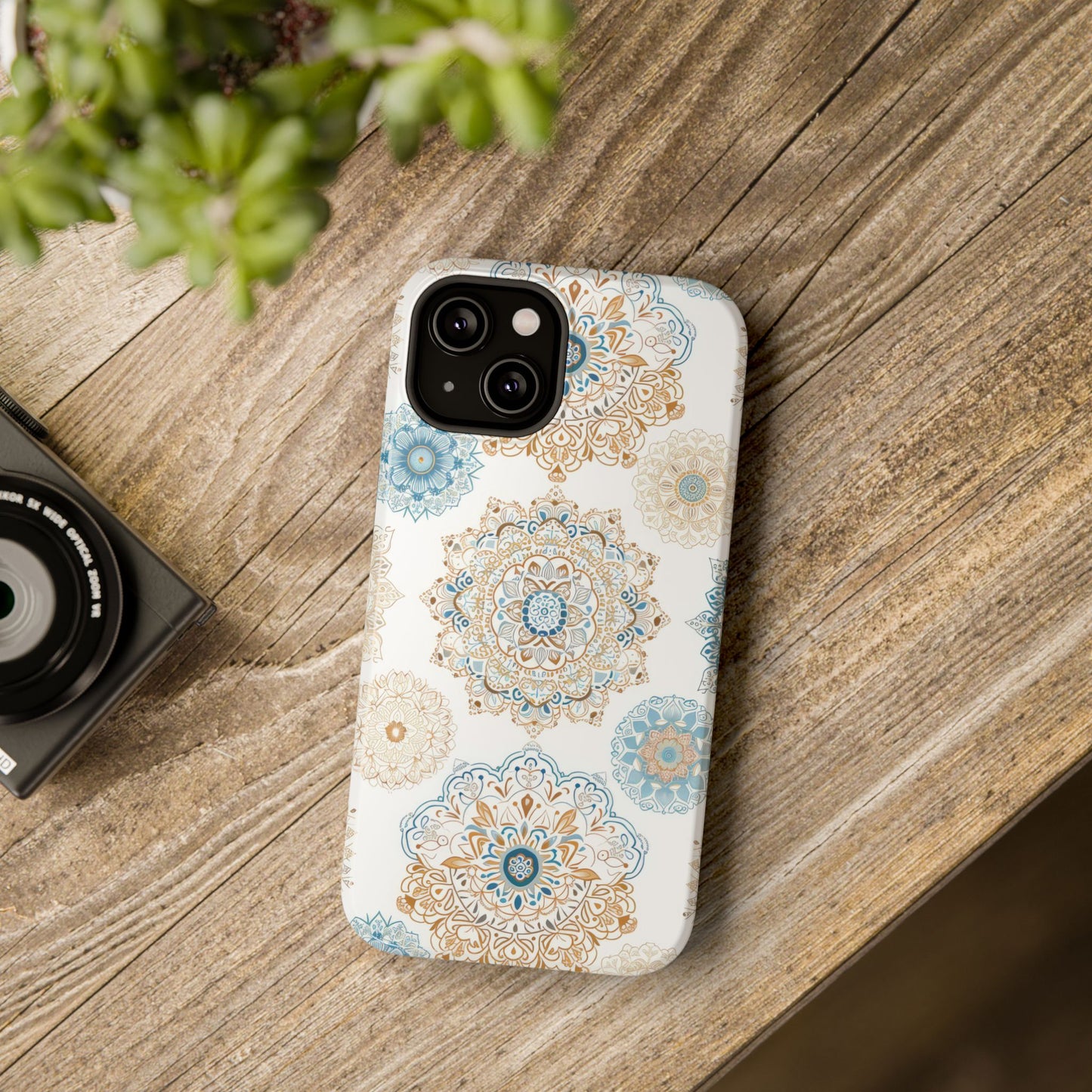 Impact-Resistant Cases, Blue Gold Boho Fun