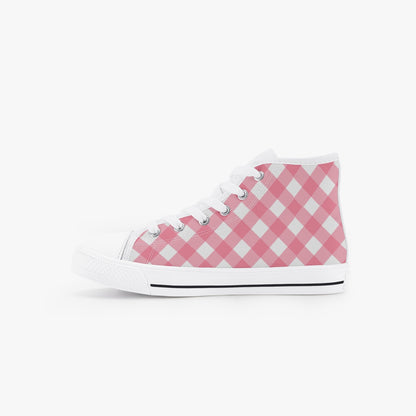 Girls Bright Pink Gingham  Kid’s High-Top Canvas Shoes