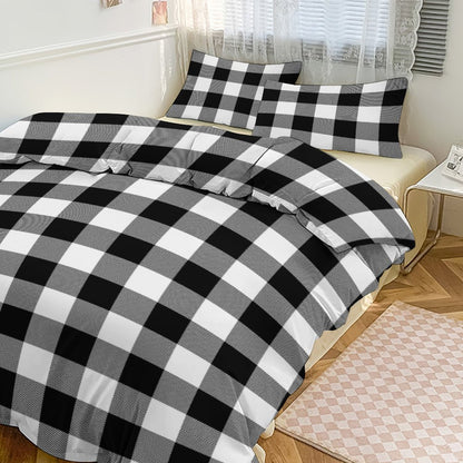 Black White Buffalo Plaid 3-Piece Bedding Set-86"×70" Twin Reversible Buffalo Plaid Duvet Cover Set