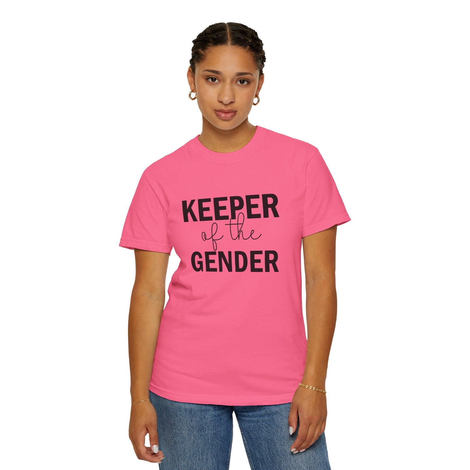 Unisex Garment-Dyed T-Shirt with 'Keeper of the Gender' Print | Funny New Baby Shirt, Casual Wear, Gender Reveal