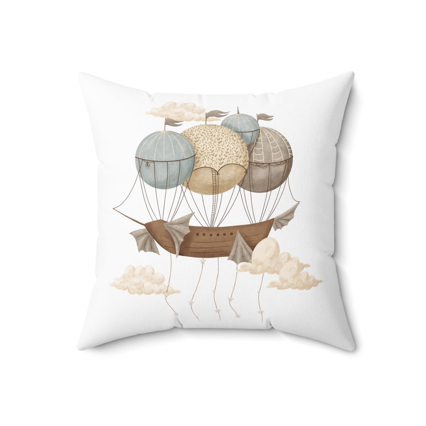 Spun Polyester Square Pillow with Removable Cover Watercolor Memories of Dreams Balloon Ship Whales