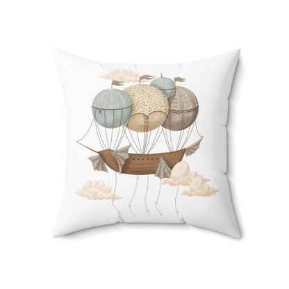 Spun Polyester Square Pillow with Removable Cover Watercolor Memories of Dreams Balloon Ship Whales