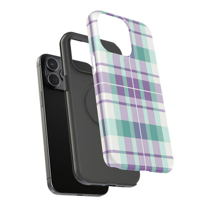 Impact-Resistant Phone Case - Spring Plaid Purple