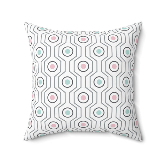 Spun Polyester Square Pillow with Removable Cover Polished Geometric Shapes Stripes