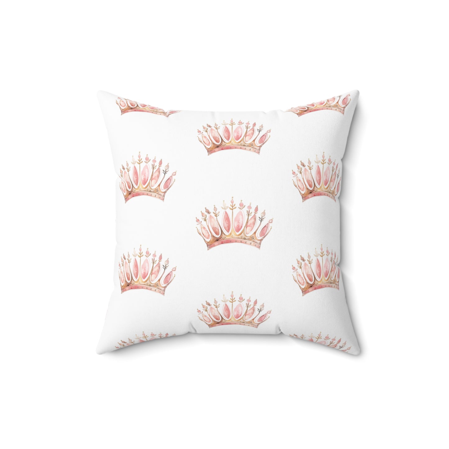 Spun Polyester Square Pillow with Removable Cover Watercolor Pink Princess Crown