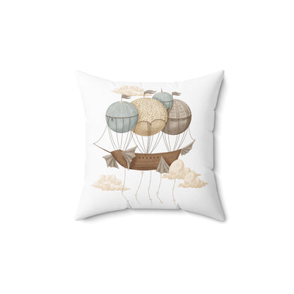 Spun Polyester Square Pillow with Removable Cover Watercolor Memories of Dreams Balloon Ship Whales