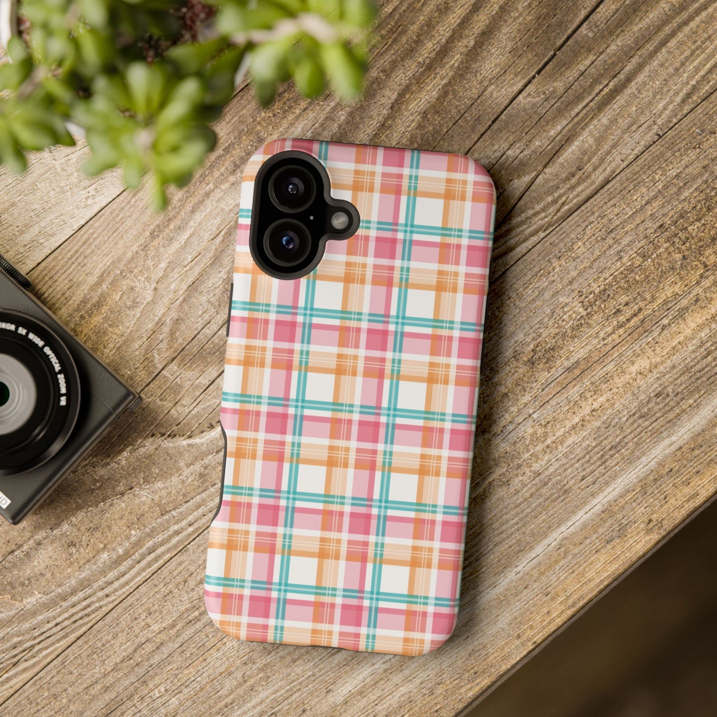 Impact-Resistant Phone Case - Summer Plaid Pink