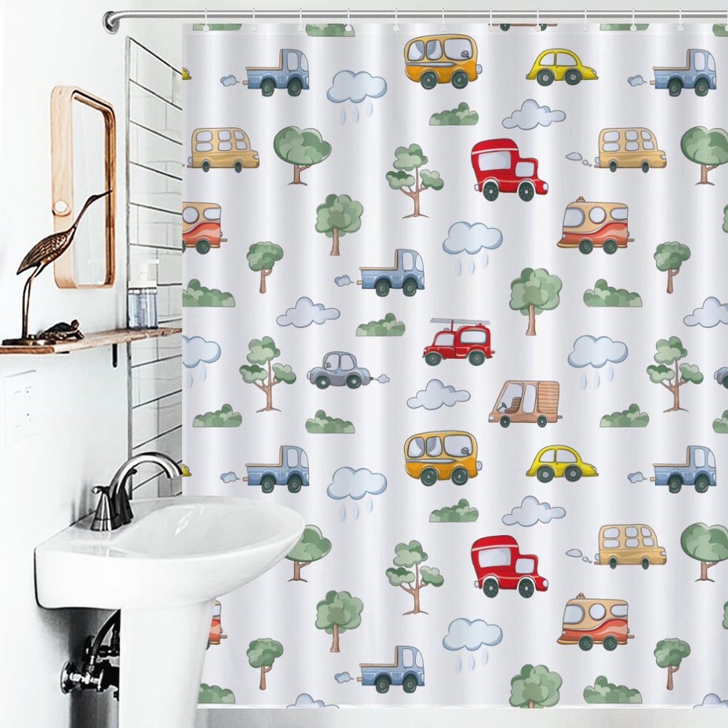 Lightweight Shower Curtain-Cute Cars