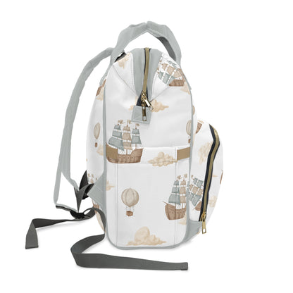 Watercolor Pirate Ship Clouds Multifunctional Diaper Backpack