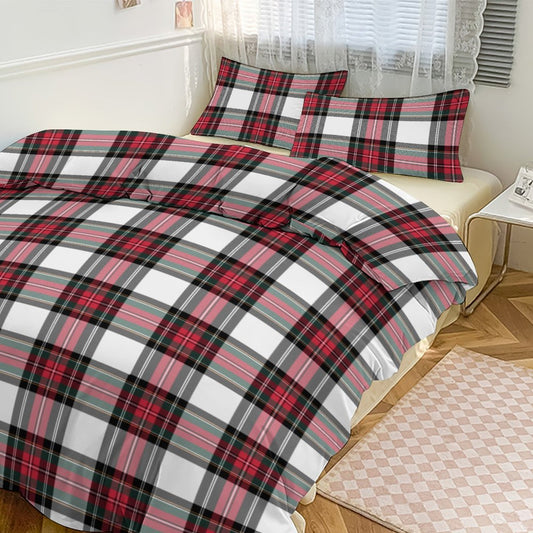 Christmas Tartan Plaid 3-Piece Bedding Set-86"×70" Twin Duvet Cover Set