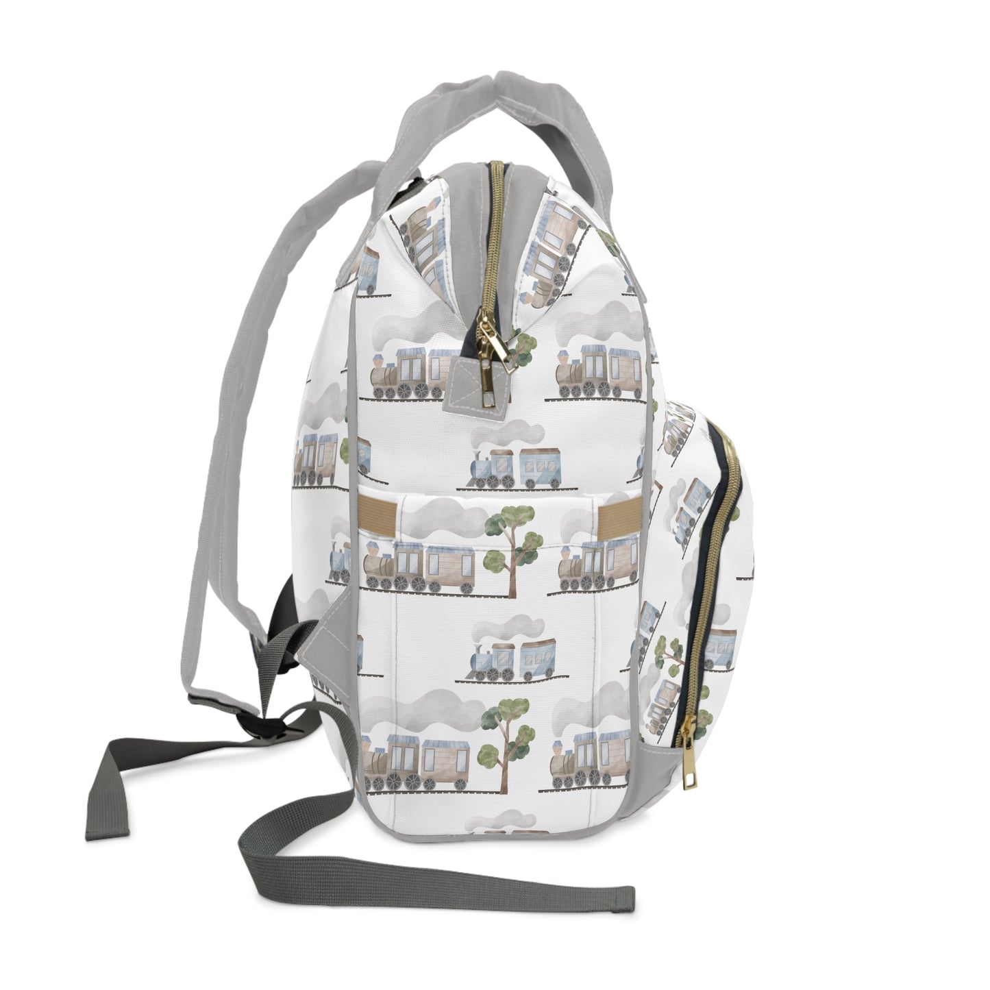 Classic Transportation Trains Grey/Blue Multifunctional Diaper Backpack