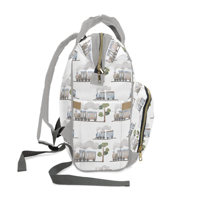 Classic Transportation Trains Grey/Blue Multifunctional Diaper Backpack