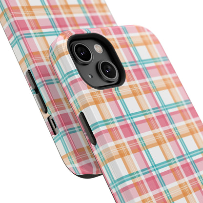 Impact-Resistant Phone Case - Summer Plaid Pink