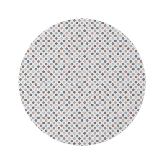 Round Rug Preppy Polka Dot Blue Brown