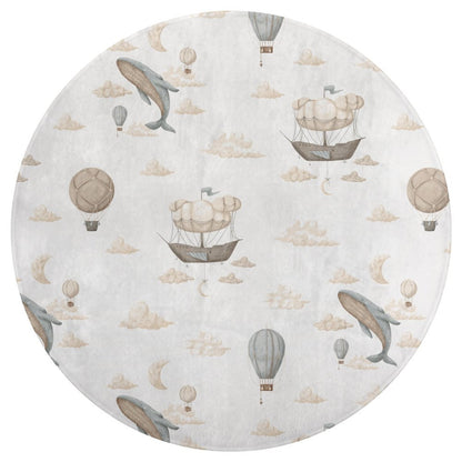 Round Plush Bath Mat- Watercolor Whale Ships