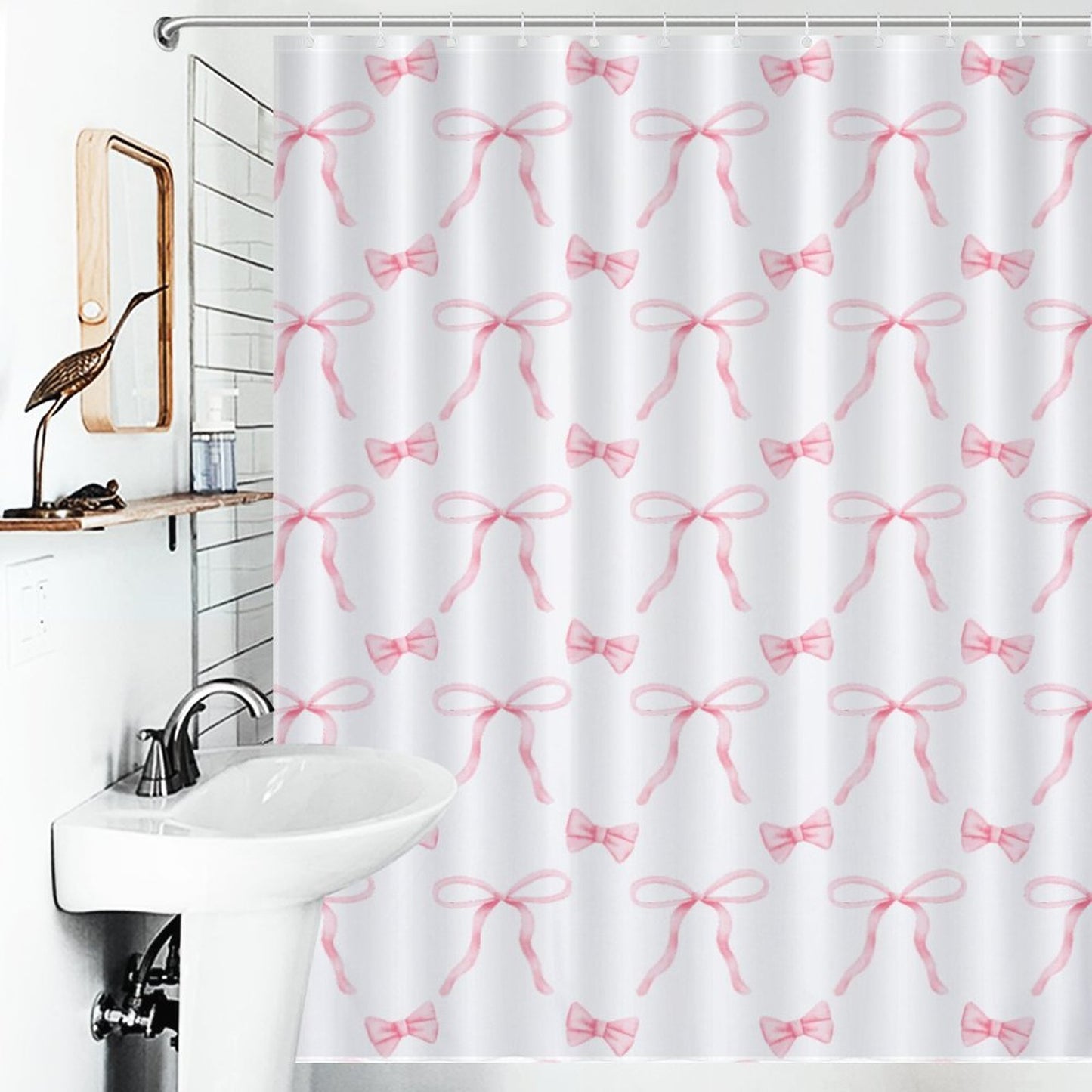 Lightweight Shower Curtain- Coquette Pink Bows