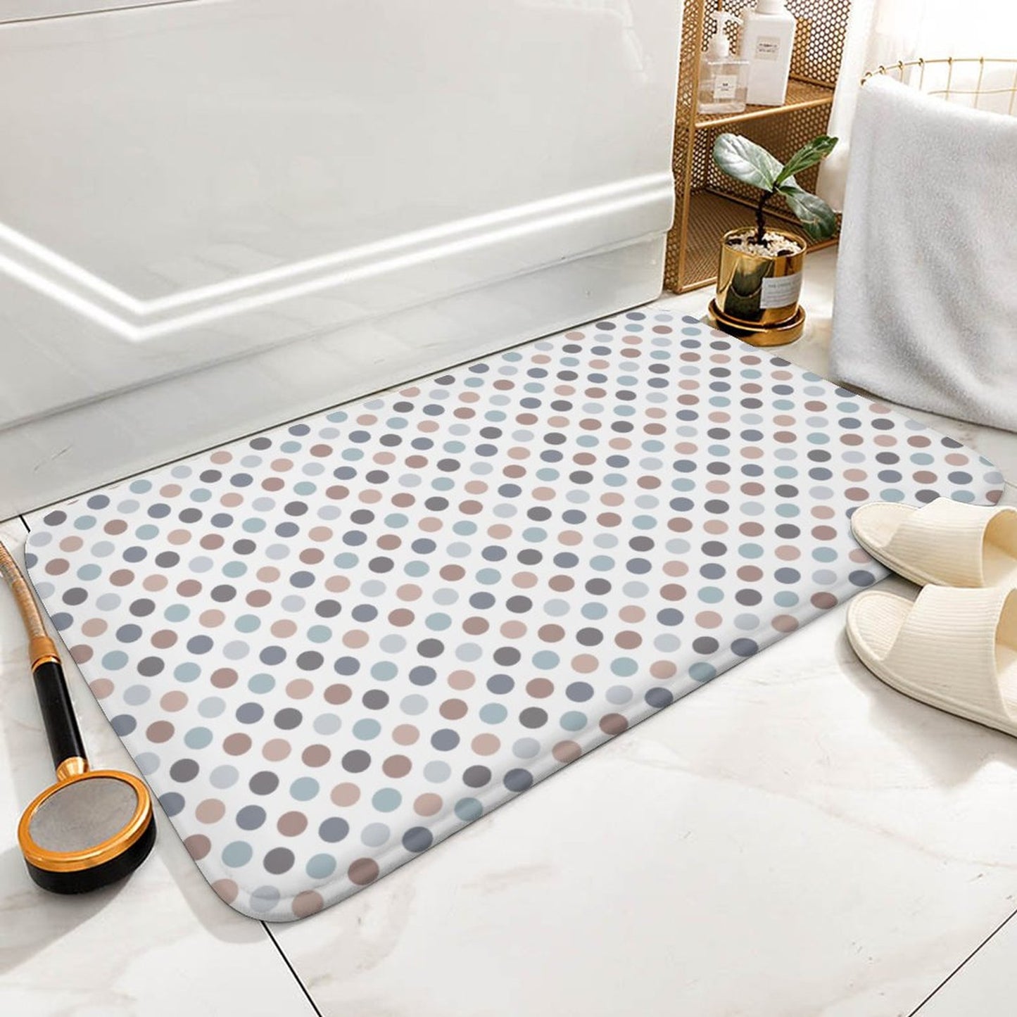 Plush Bathroom Mat- Neutral Dots