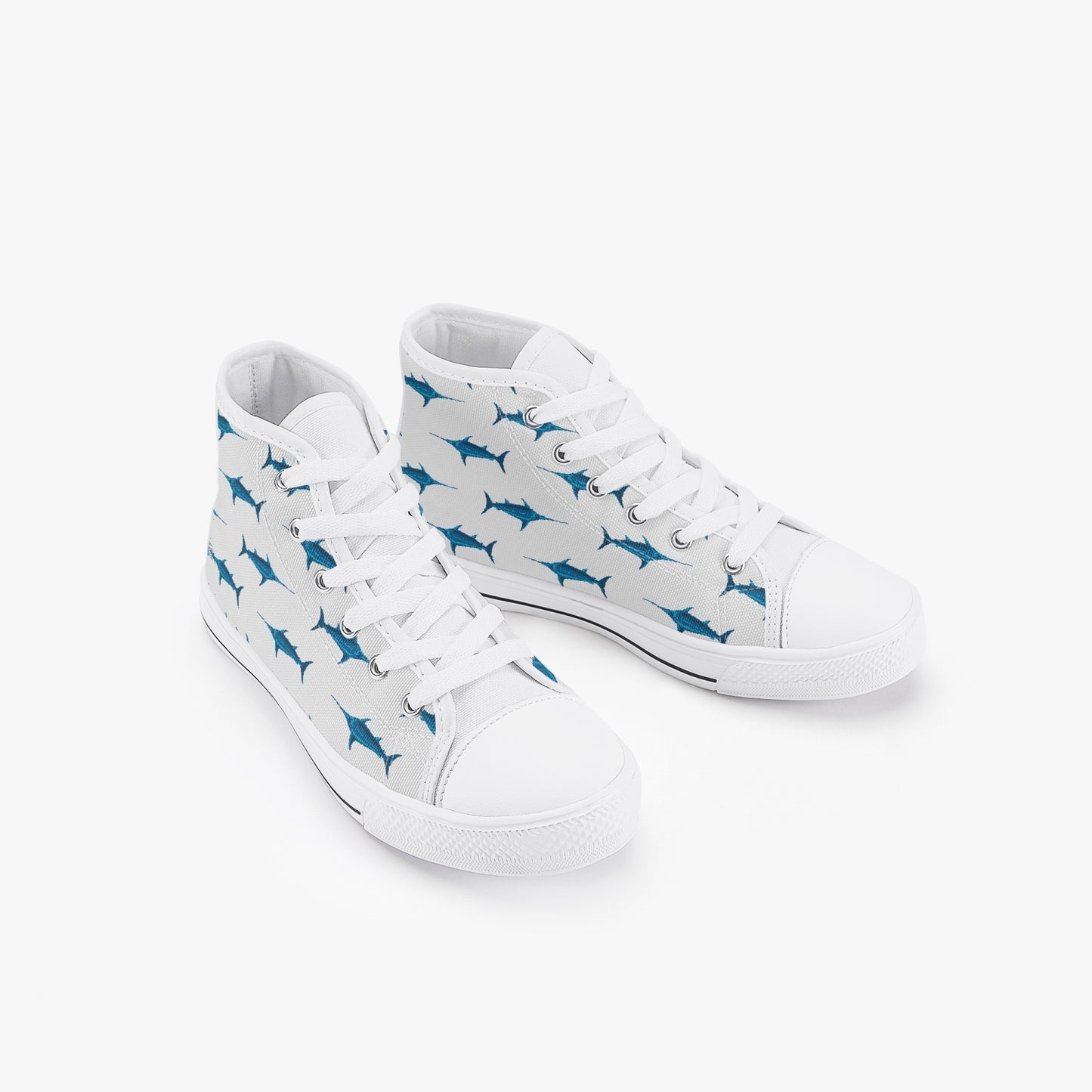 Unisex Blue Swordfish Kid’s High-Top Canvas Shoes