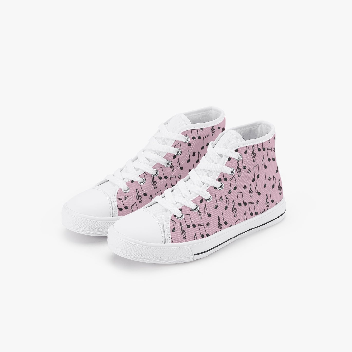 Girls 50s Diner Music Notes  Pink Kid’s High-Top Canvas Shoes