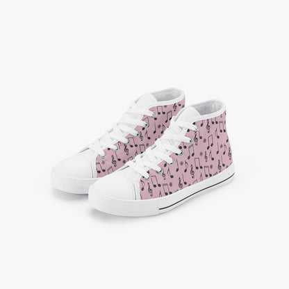 Girls 50s Diner Music Notes  Pink Kid’s High-Top Canvas Shoes