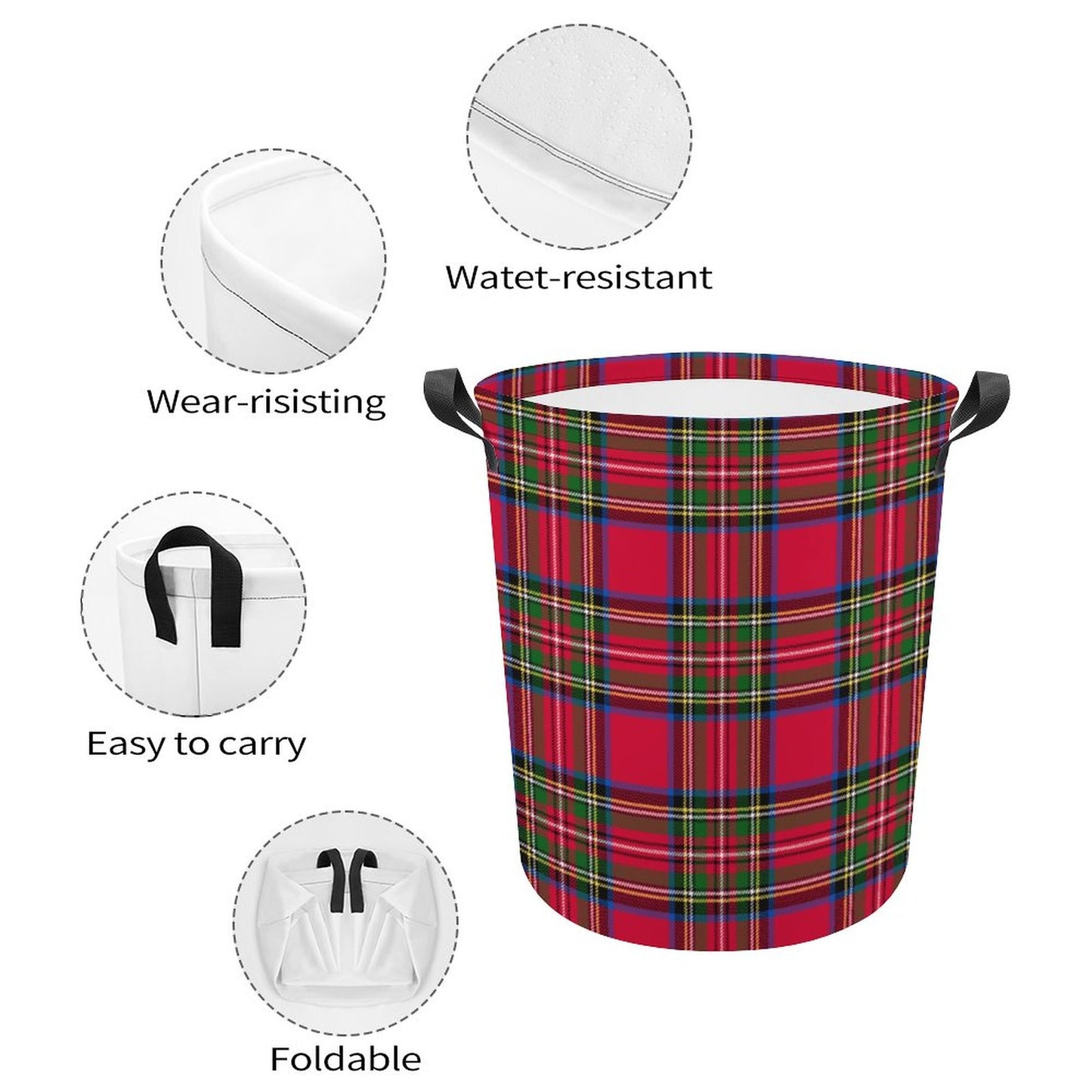 Collapsible Laundry Hamper- Red Tartan Holiday Plaid