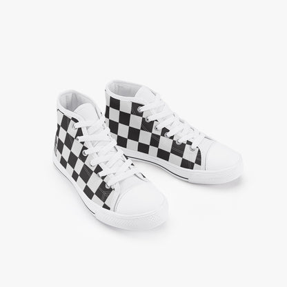 Unisex 50s Diner Checkered Black Kid’s High-Top Canvas Shoes