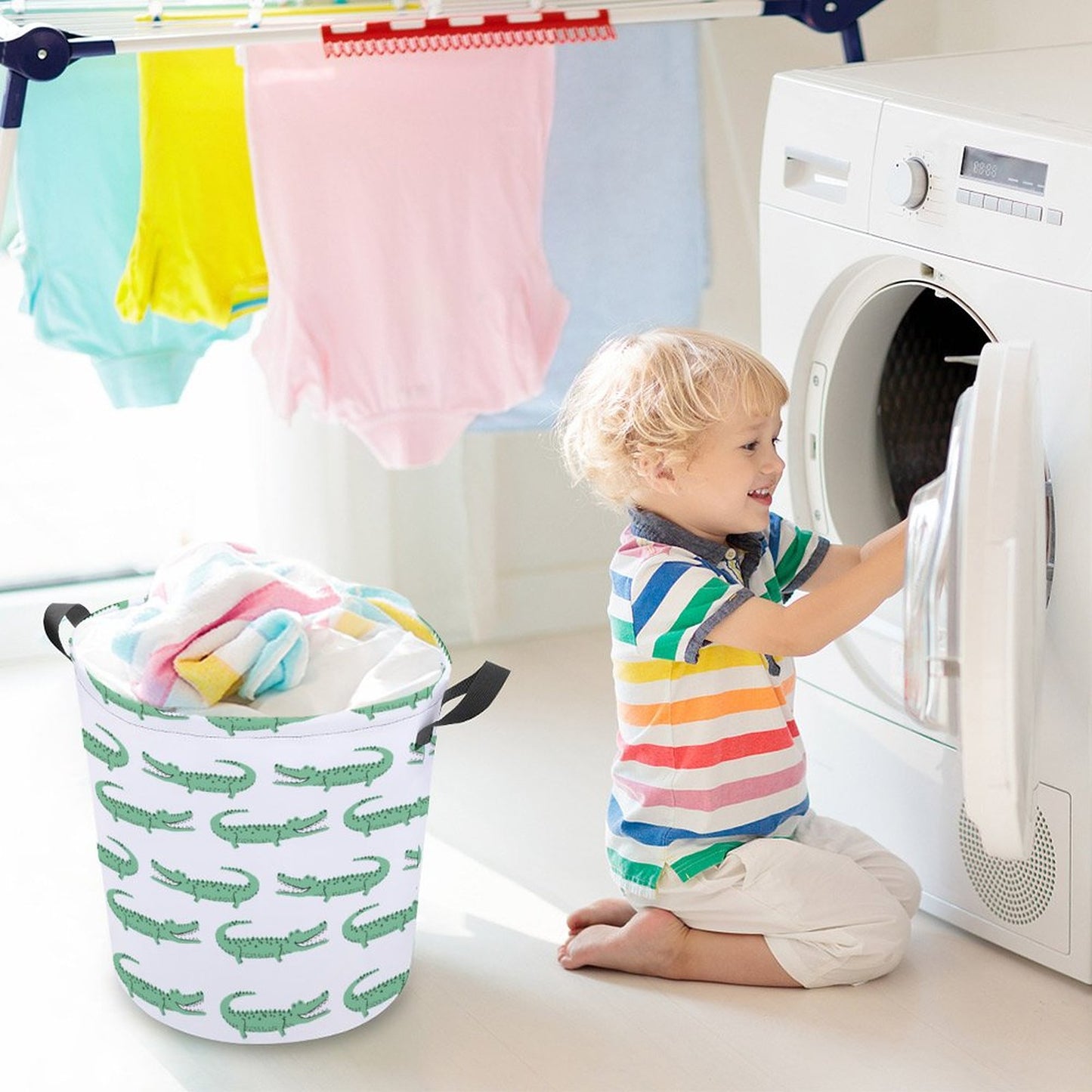 Collapsible Laundry Hamper- Preppy Crocodile