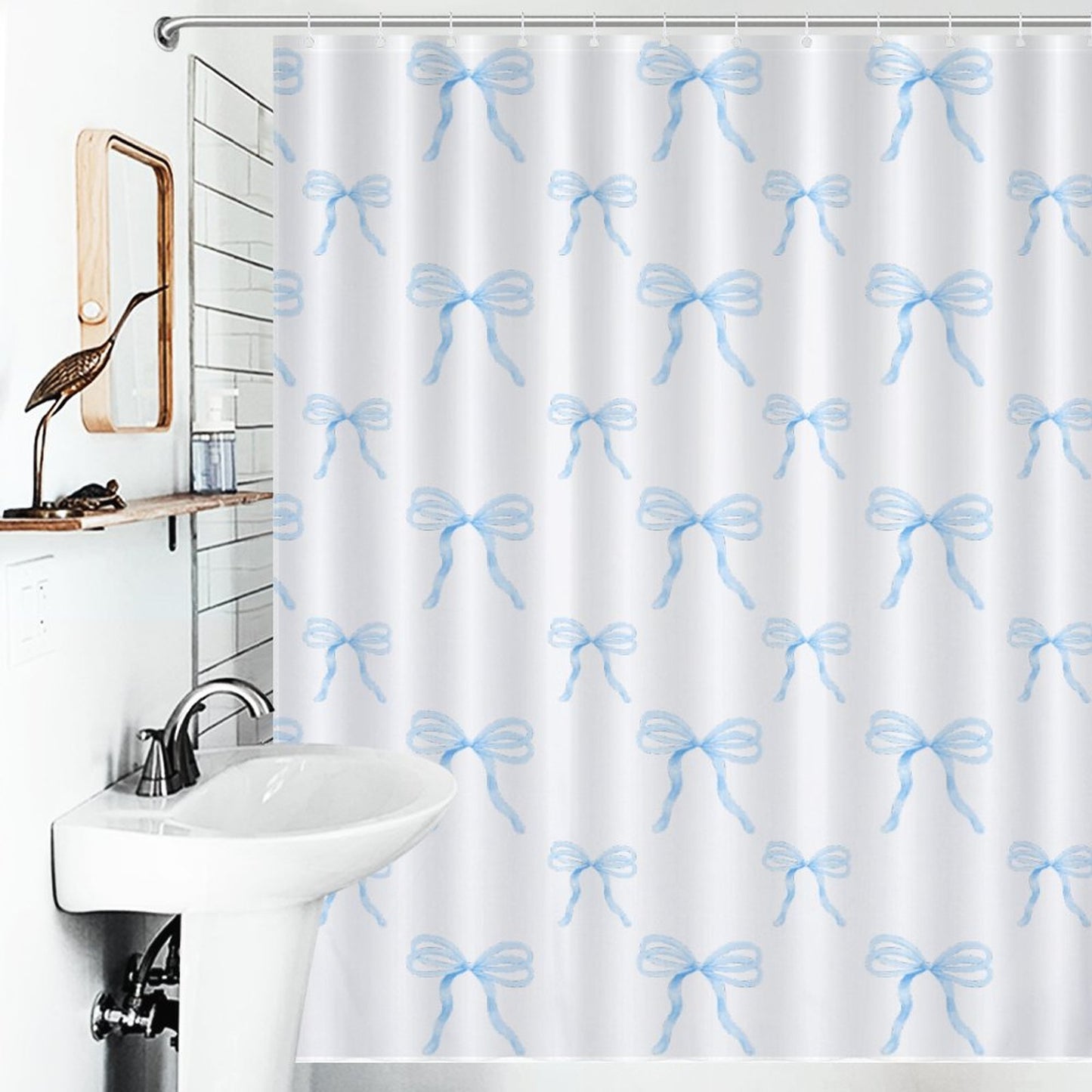 Lightweight Shower Curtain- Watercolor Coquette Blue Bows