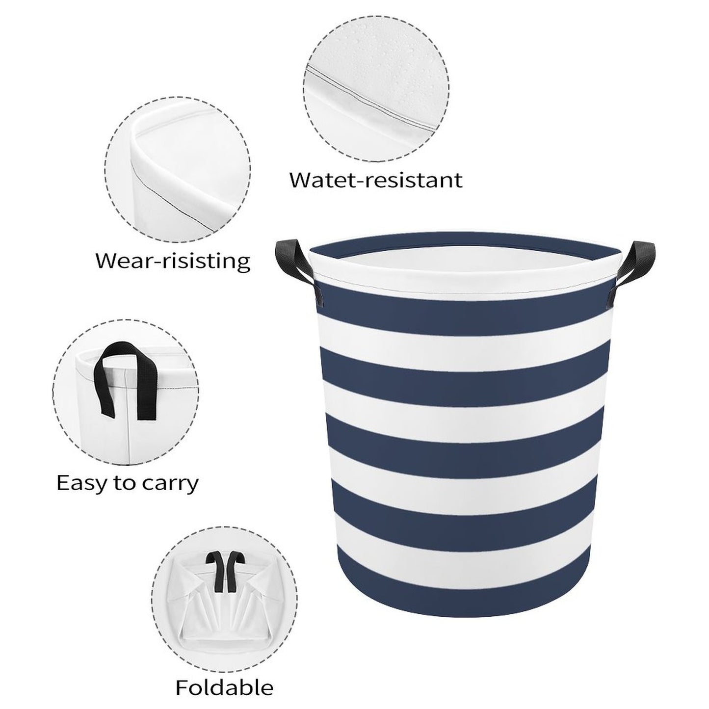 Collapsible Laundry Hamper- Nautical Stripes Navy