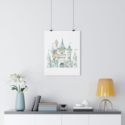 Giclée Art Print Watercolor Teal Princess Castle 1