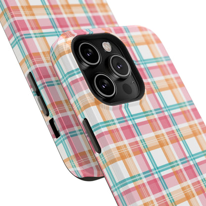 Impact-Resistant Phone Case - Summer Plaid Pink