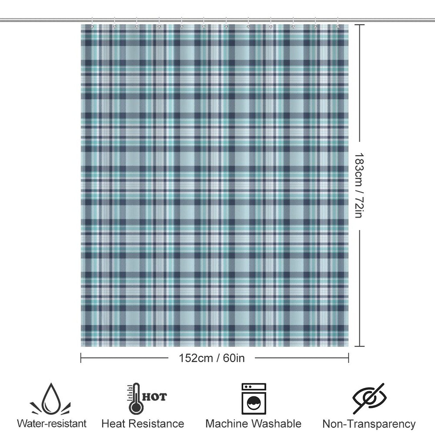 Lightweight Shower Curtain- All the Blues Plaid