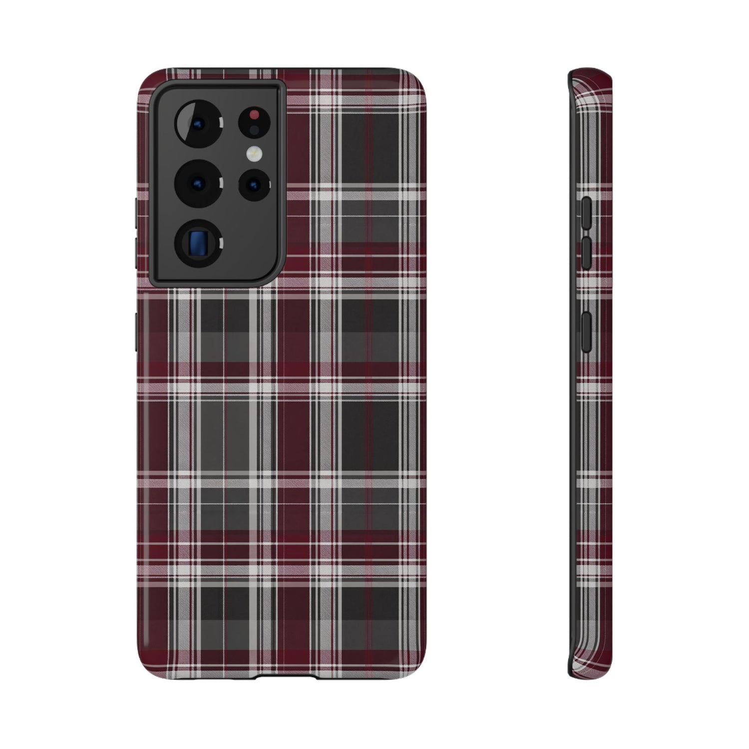 Stylish Plaid Impact-Resistant Phone Cases- Maroon Grey Plaid