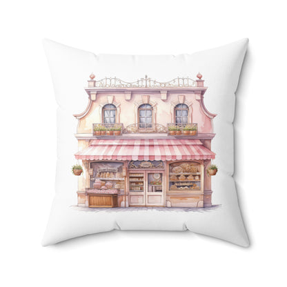 Spun Polyester Square Pillow with Removable Cover Watercolor Pink Paris Eiffel Tower French Bakery