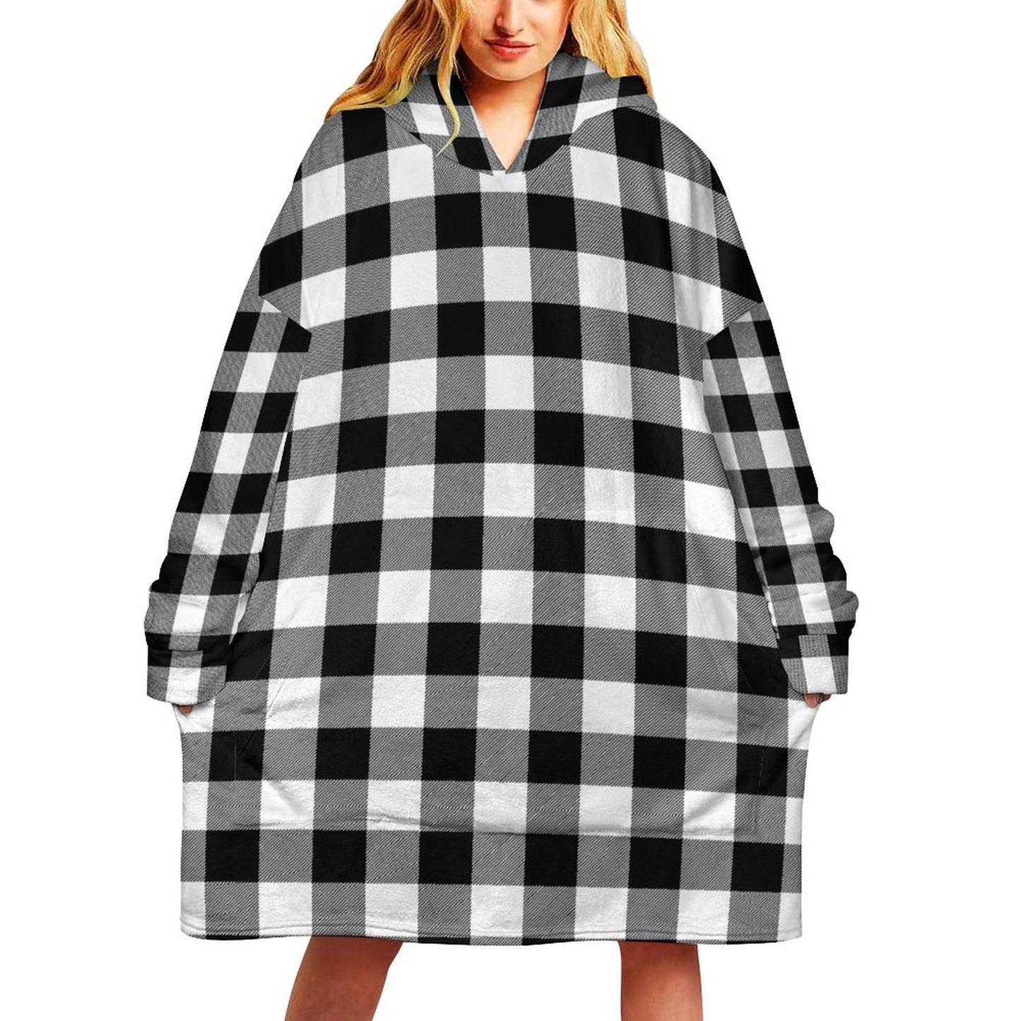 Oversized Soft Wearable Sweater Blanket Buffalo Plaid