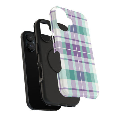 Impact-Resistant Phone Case - Spring Plaid Purple