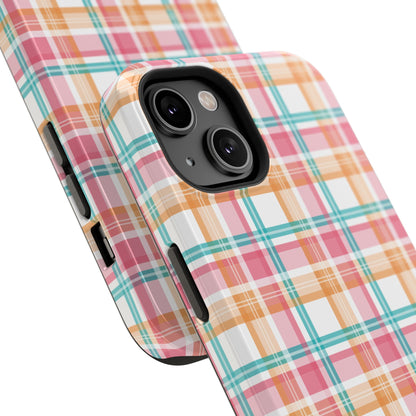 Impact-Resistant Phone Case - Summer Plaid Pink