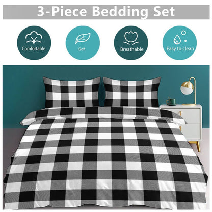 Black White Buffalo Plaid 3-Piece Bedding Set-86"×70" Twin Reversible Buffalo Plaid Duvet Cover Set