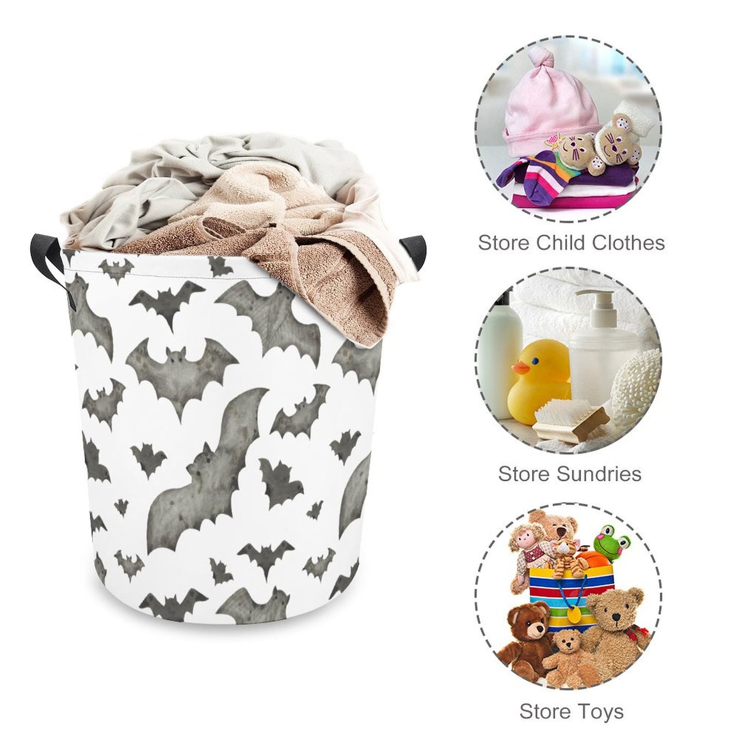 Collapsible Laundry Hamper- Halloween Watercolor Bats