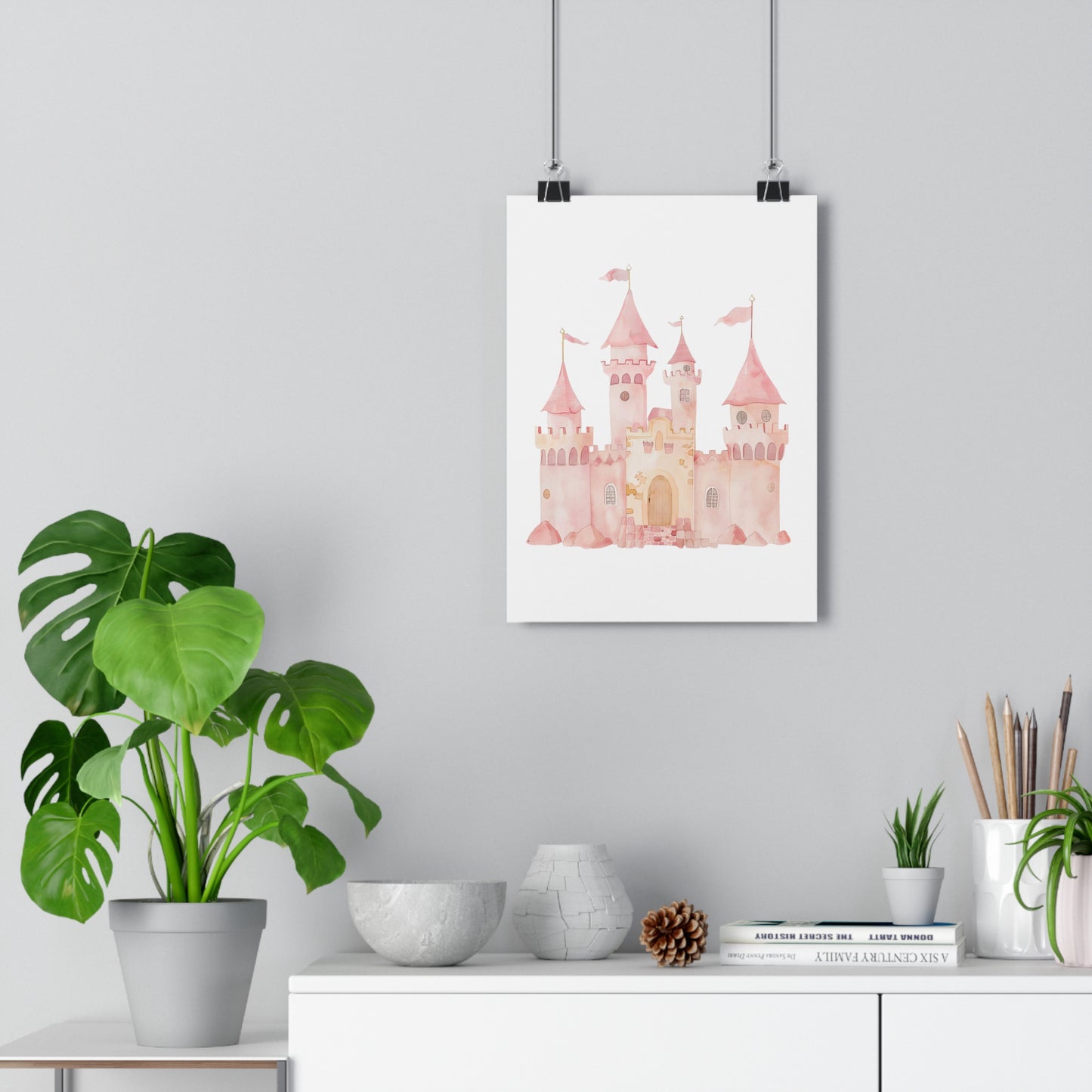 Giclée Art Print Watercolor Pink Princess Castle