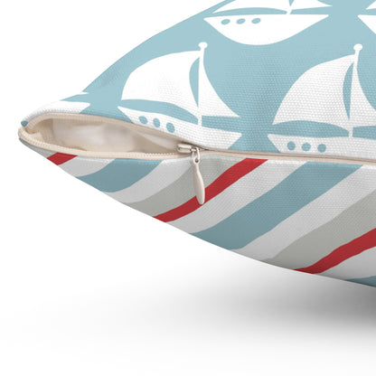 Spun Polyester Square Pillow with Removable Cover Beach Baby Sailboat Stripes