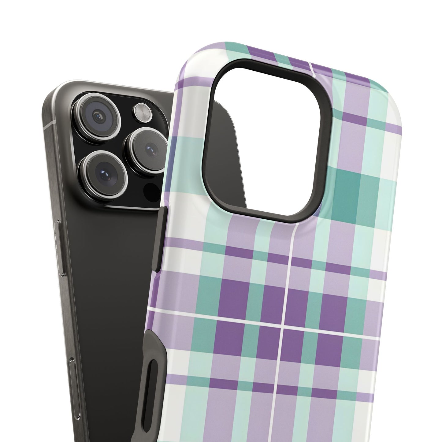 Impact-Resistant Phone Case - Spring Plaid Purple