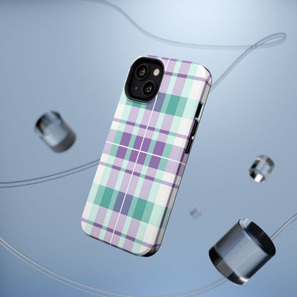 Impact-Resistant Phone Case - Spring Plaid Purple