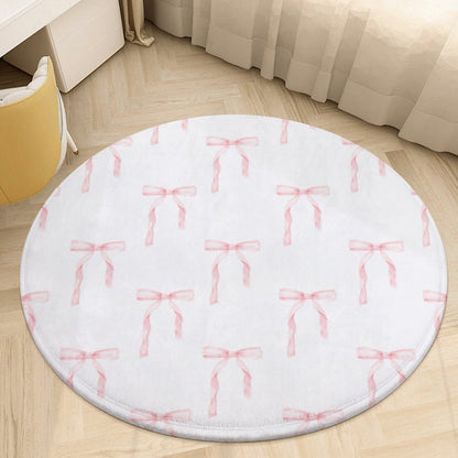 Round Bath Mat- Watercolor Coquette Pink Bows