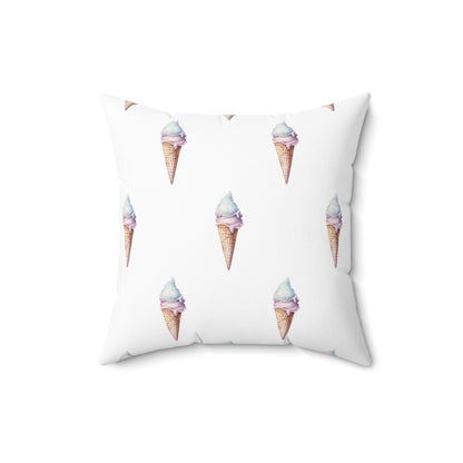 Spun Polyester Square Pillow with Removable Cover Watercolor Candy Land Ice Cream Cone