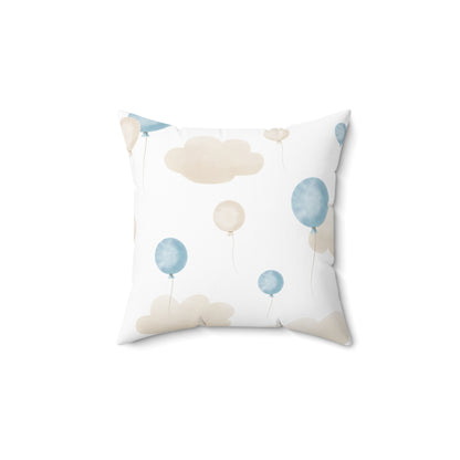 Spun Polyester Square Pillow with Removable Cover Watercolor Balloon Clouds Blue