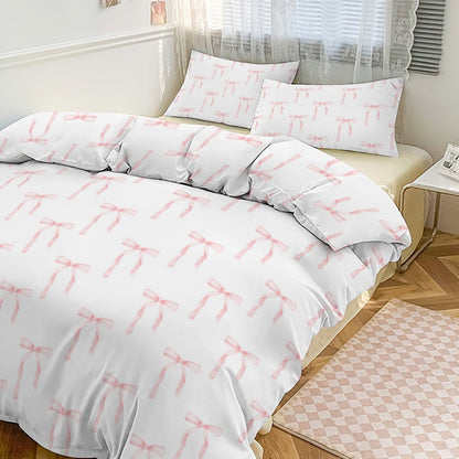 Watercolor Coquette Pink Bows 3-Piece Bedding Set-90"x90 Full/Queen Duvet