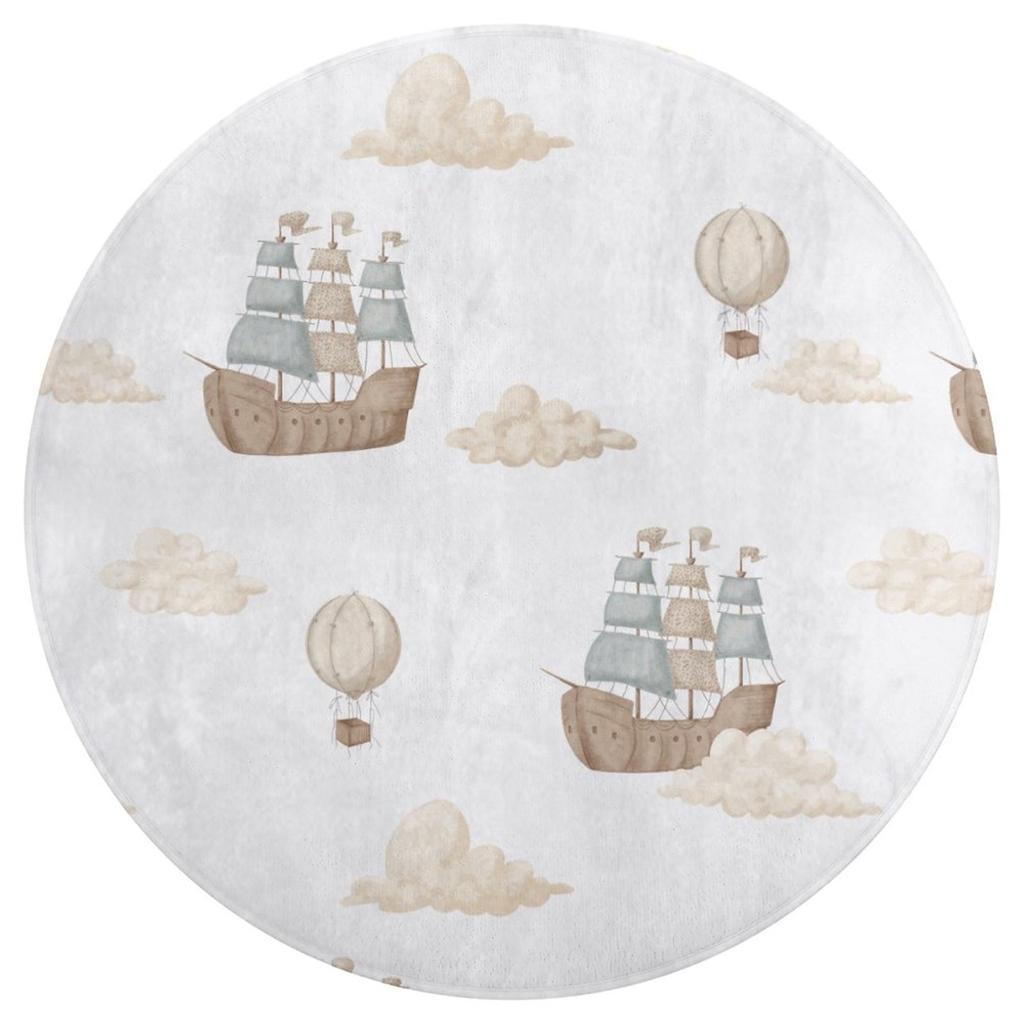 Round Bath Mat- Watercolor Pirate Ships