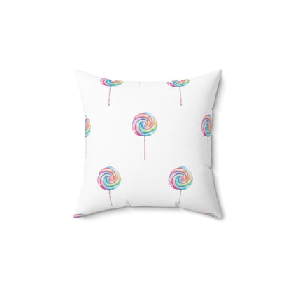 Spun Polyester Square Pillow with Removable Cover Watercolor Candy Land Lollipops