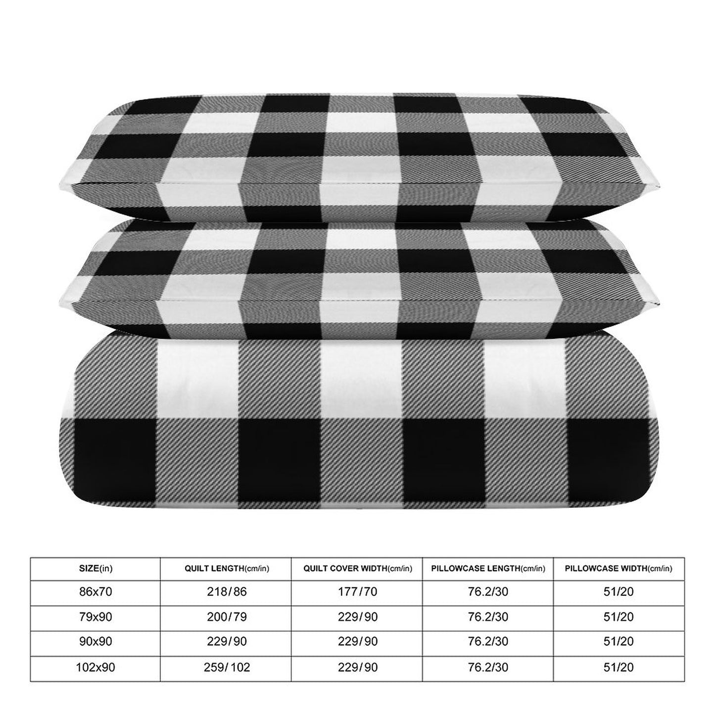 Black White Buffalo Plaid 3-Piece Bedding Set-102"x90" King, Reversible Buffalo Plaid Duvet Cover Set